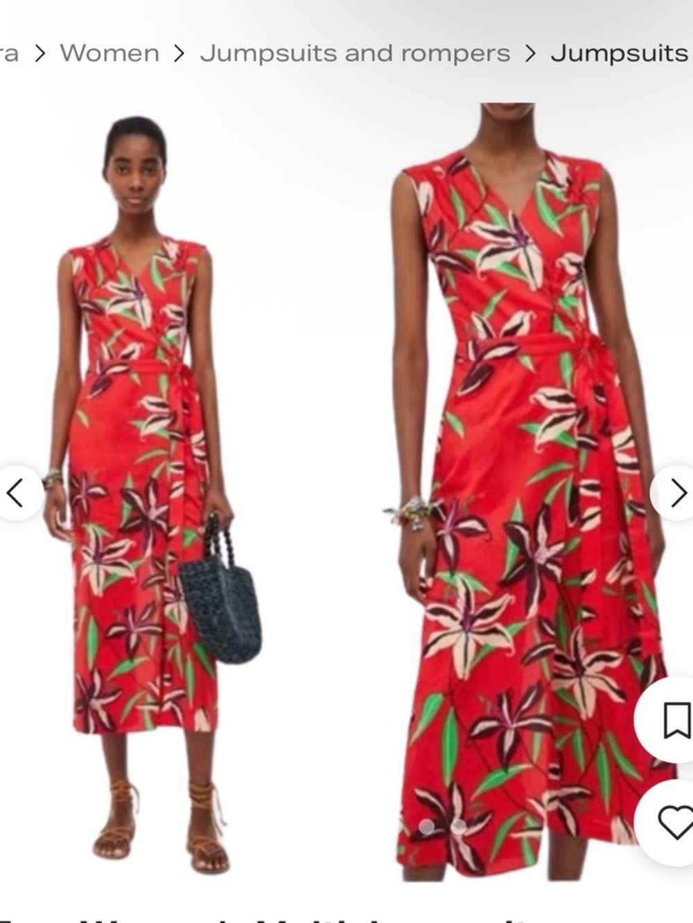 Red Floral Wrap Jumpsuit
